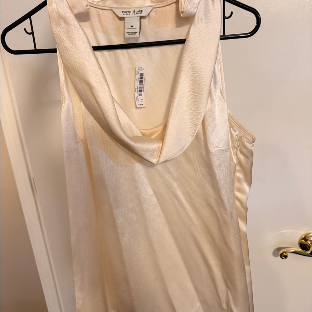 White House Black Market Cream Satin Cowl Neck Tank Top
